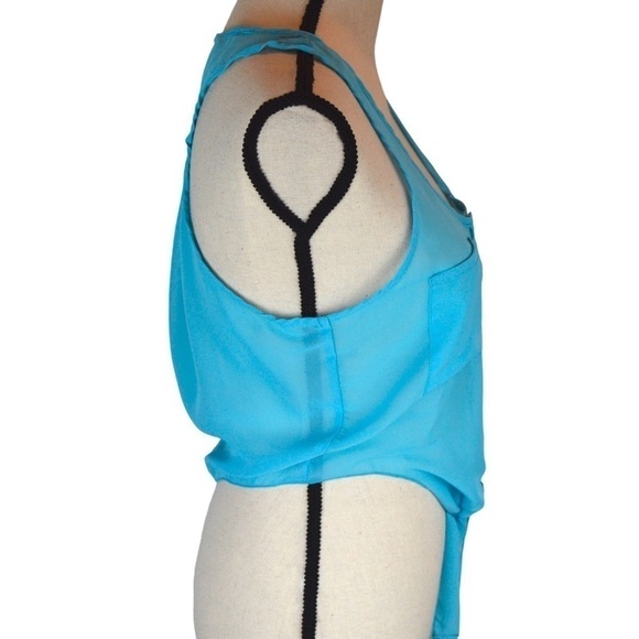 WET SEAL Ocean Blue‎ Racerback Tie Front Sheer Button Fromt Blouse, Small NEW - Picture 6 of 6